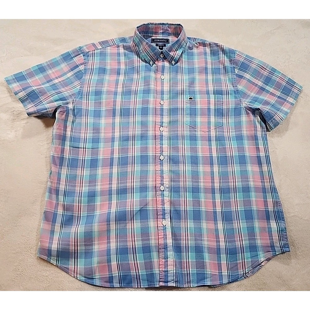 Crown & Ivy Button Down Shirt Sleeve Pink/Blue‎ Pliad Shirt Xl